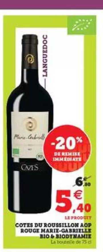 côtes du roussillon aop rouge marie-gabrielle bio&biodynamie  -20% de remise immédiate