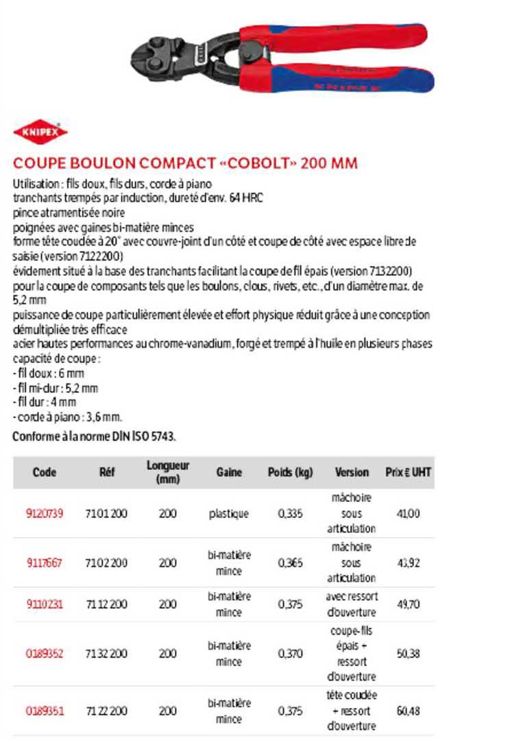 coupe boulon compact "cobolt" -200 mm knipex