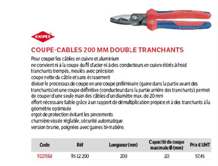 coupe-câbles 200 mm double tranchants knipex