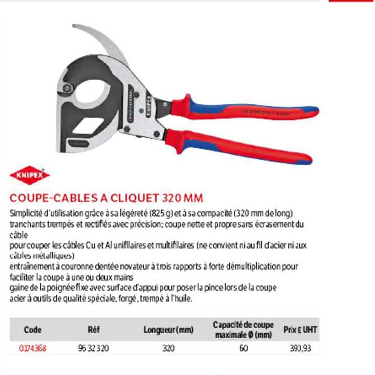 coupe-câbles à cliquet 320 mm knipex