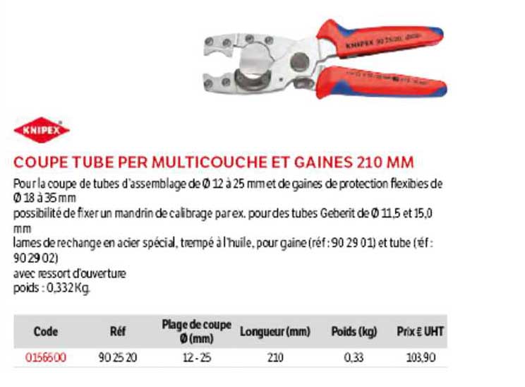 coupe tube per multicouche et gaines 210 mm knipex