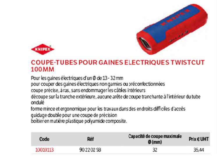 coupe-tubes pour gaines électroniques twist cut 100mm knipex