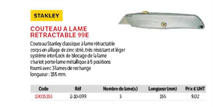 couteau à lame retractable 99e stanley