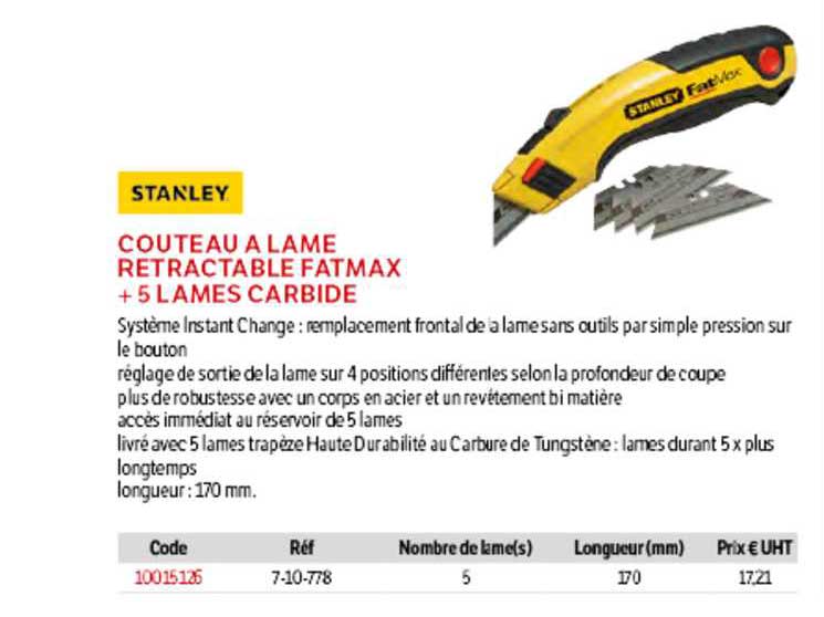 Couteau à Lame Retractable Fatmax + 5 Lames Carbide Stanley