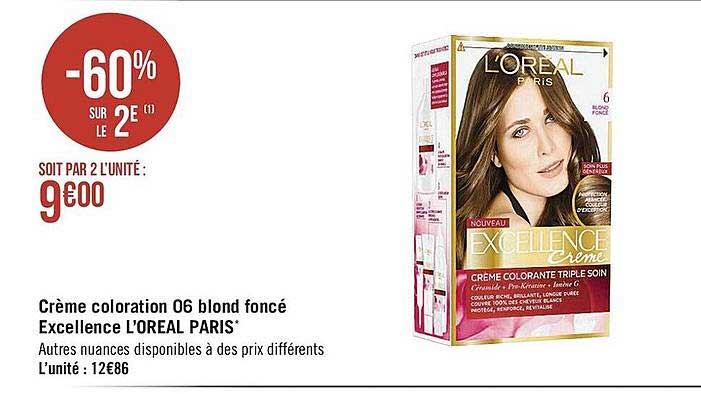 crème coloration 06 blond foncé excellence l'oréal paris