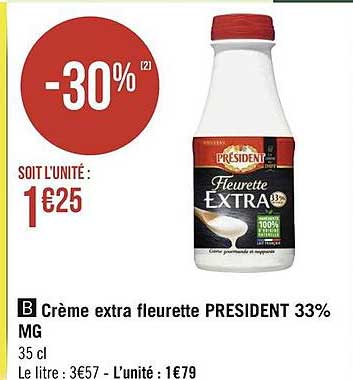 Crème Extra Fleurette Président 33% Mg