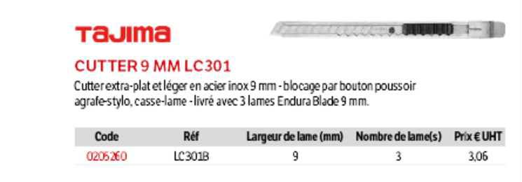 cutter 9 mm lc301 tajima