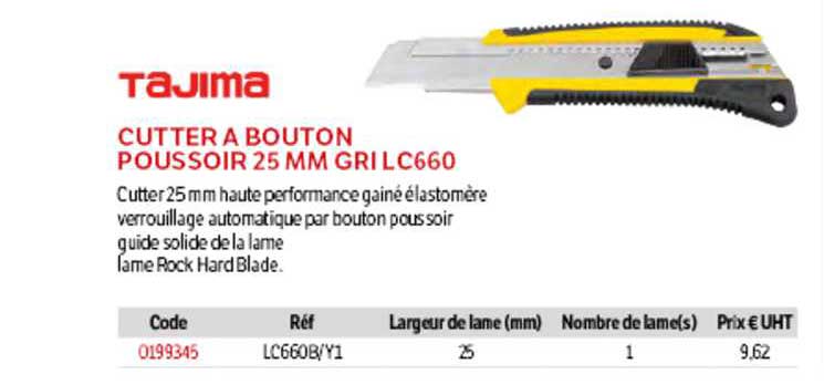 cutter à bouton poussoir 25 mm gril c660 tajima