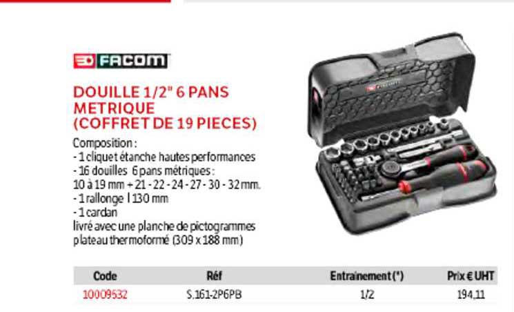 Douille 1-2" 6 Pans Metrique (Coffret De 19 Pieces)
