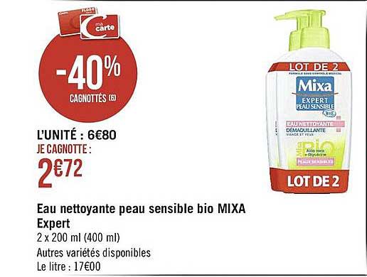 eau nettoyante peau sensible bio mixa expert
