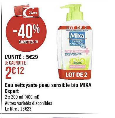 eau nettoyante peau sensible bio mixa expert