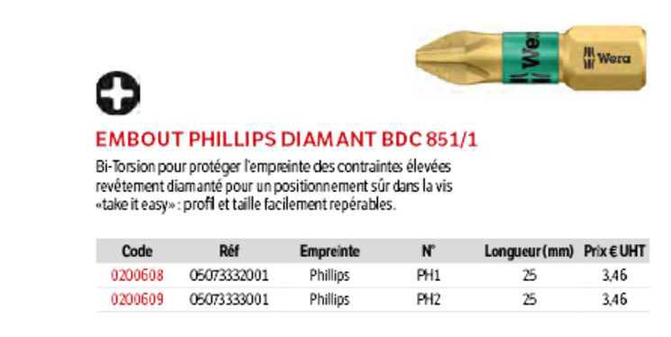 embout phillips diamant bdc 851-1 wera