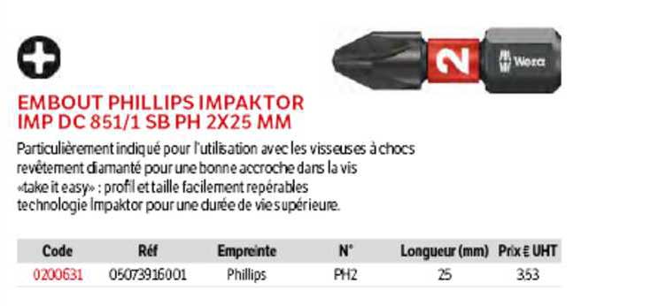 embout phillips impaktor imp dc 851-1 sb ph 2 x 25 mm