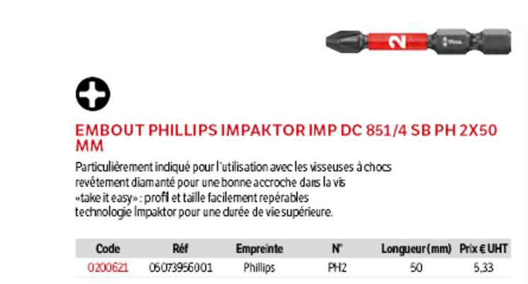 embout phillips impaktor imp dc 851-4 sb ph 2 x 50 mm