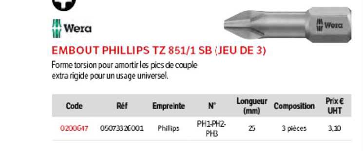 embout phillips tz 851-1 sb (jeu de 3) wera