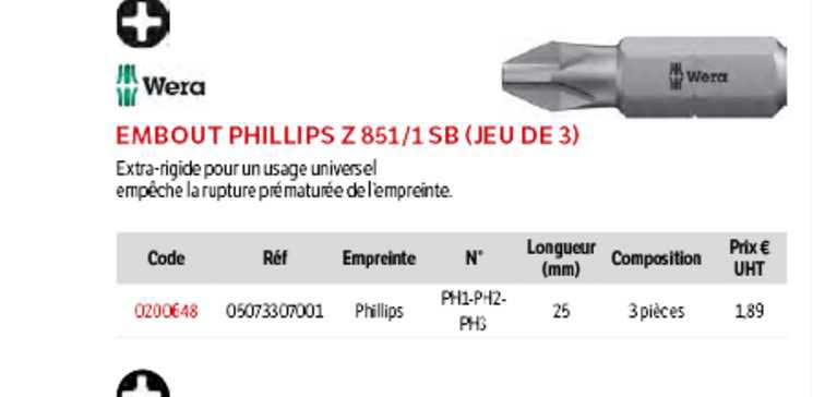 embout phillips z 851-1 sb (jeu de 3) wera