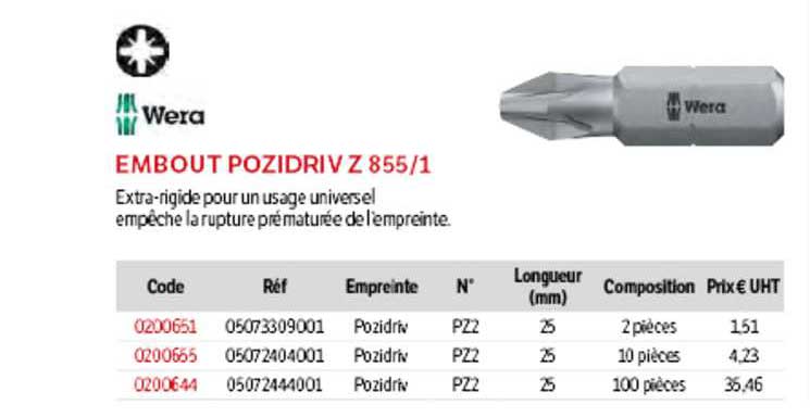 embout pozidriv z 855-1 wera