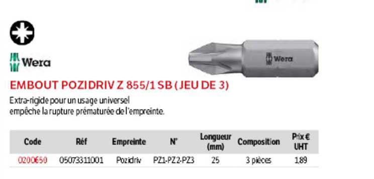embout pozidriv z 855-1 (jeu de 3) wera