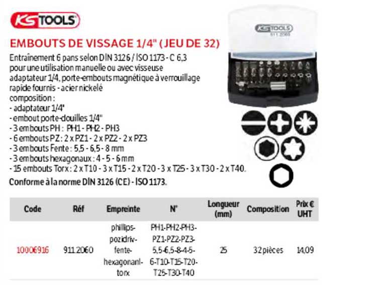 embouts de vissage 1-4" (jeu de 32) ks tools