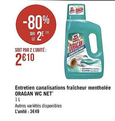 Entretien Canalisations Fraîcheur Mentholée Oragan Wc Net