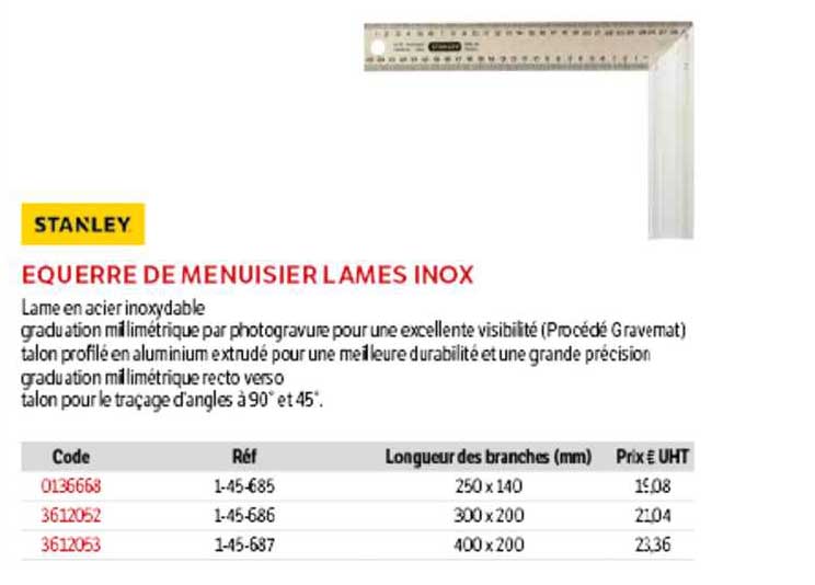 équerre de menuisier lames inox stanley