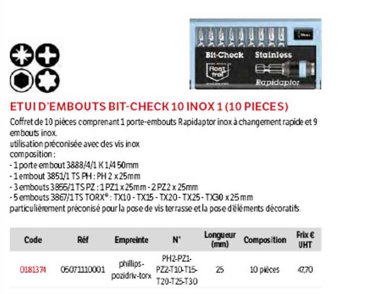 étui d'embouts bit-check 10 inox 1 (10 pièces)