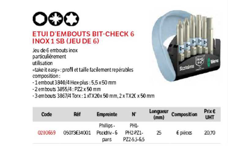 étui d'embouts bit-check 6 inox 1 sb (jeu de 6) wera