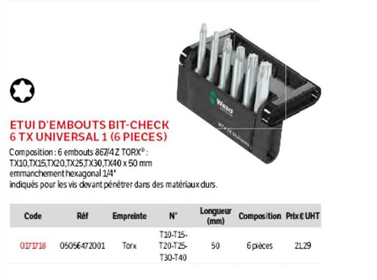 étui d'embouts bit-check 6 tx universal 1 (6 pièces)