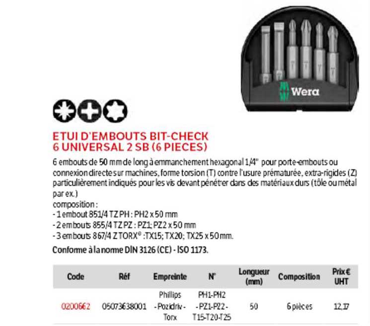 étui d'embouts bit-check 6 universal 2 sb (6 pièces)
