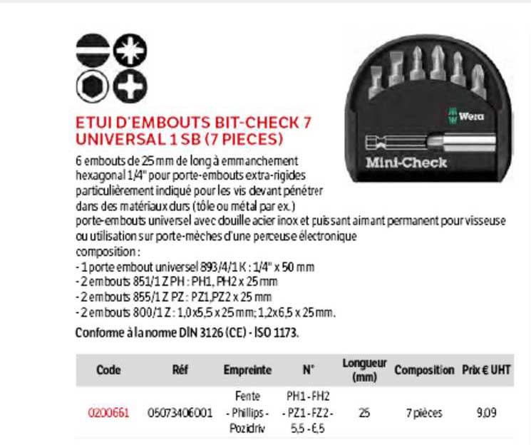 étui d'embouts bit-check 7 universal 1 sb (7 pièces) mini-check