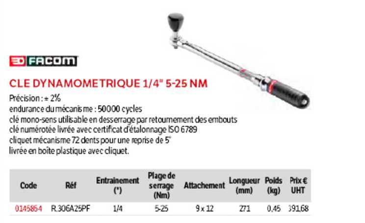 Facom Cle Dynamometrique 1-4" 5-25 NM
