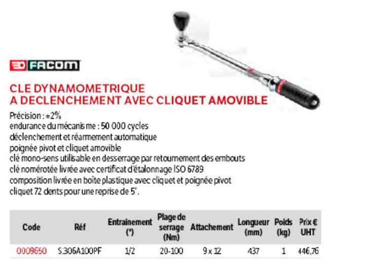Facom Cle Dynamometrique A Declenchement Avec Cliquet Amovible