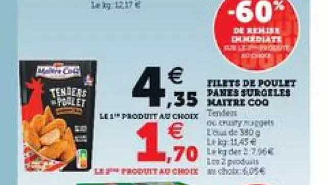 filets de poulet panés surgelés maître coq -60% de remise immédiate
