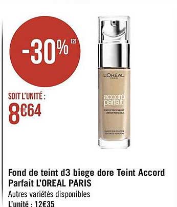 fond de teint d3 beige doré teint accord parfait l'oréal paris