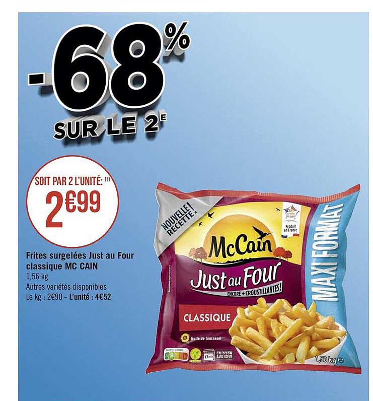 frites surgelées just au four classique mc cain