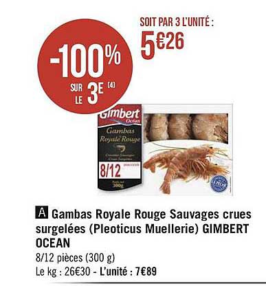 gambas royale rouge sauvages crues surgelées (pleoticus muellerie) gimbert océan