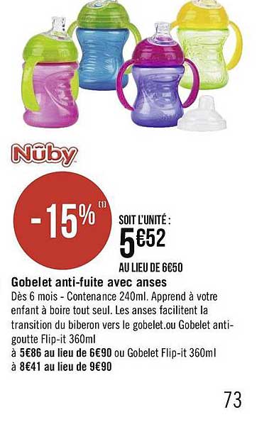 gobelet anti-fuites avec anses nuby