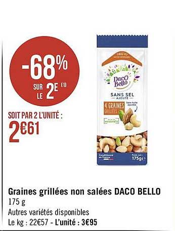 graines grillées non salées daco bello 175 g