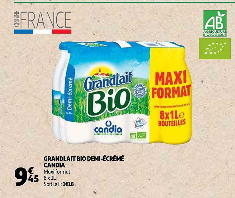 grandlait bio demi-écrémé candia
