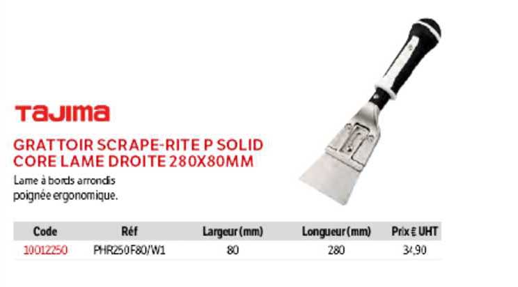 grattoir scrape-rite p solid core lame droite 280 x 80 mm tajima