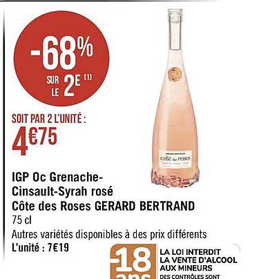IGP oc Grenache-Cinsault-Syrah Rosé côte de roses gerard bertrand
