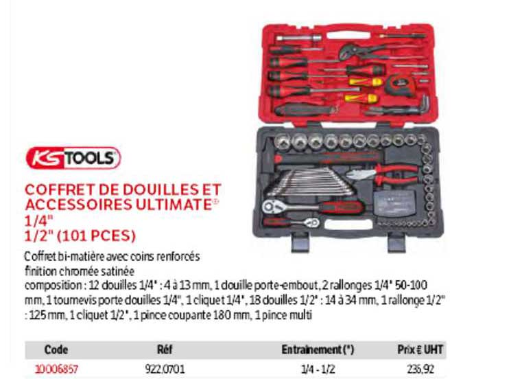 KsTools Coffret De douilles et Accessoires Ultimate 1-4" 12" (101 PCES)
