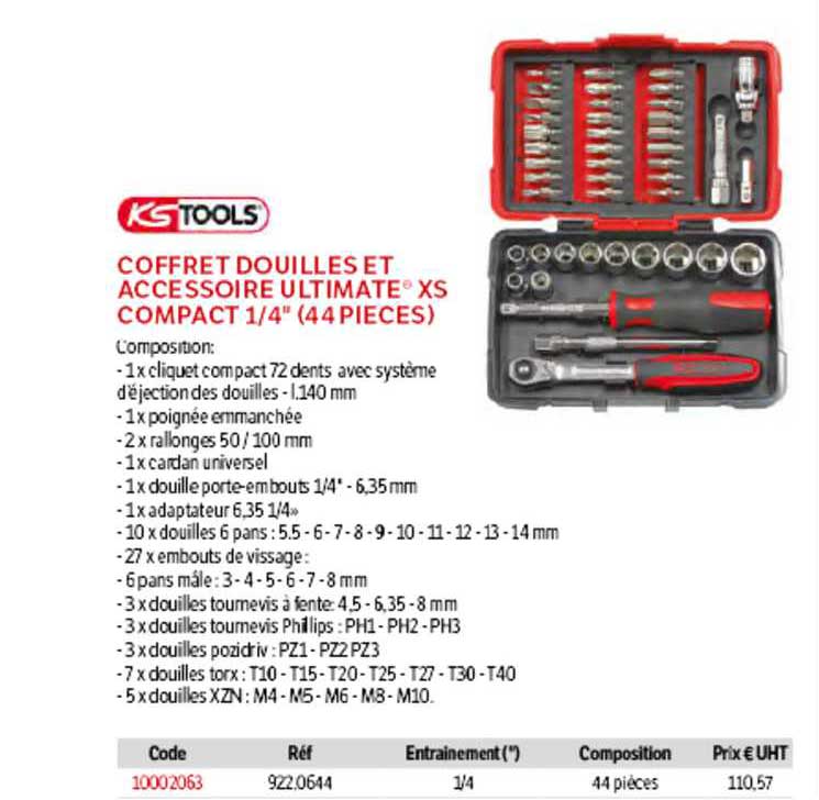 KSTools Coffret Douilles et Accessoire Ultimate XS Compact 1-4" (44 Pieces)