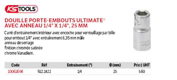 KSTools Douille Porte-embouts Ultimate Avec Anneau 1-4" x 1-4" , 25mm