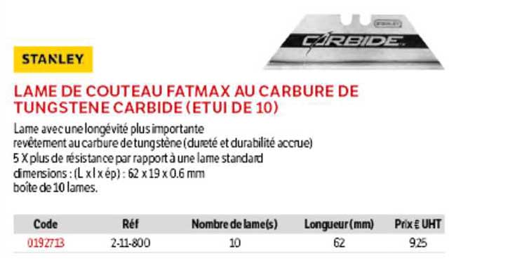 lame de couteau fatmax au carbure de tungstène carbide (étui de 10) stanley