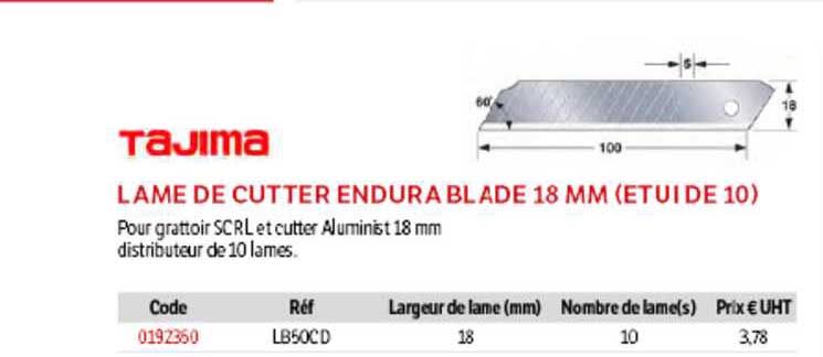 lame de cutter endura blade 18 mm (étui de 10) tajima