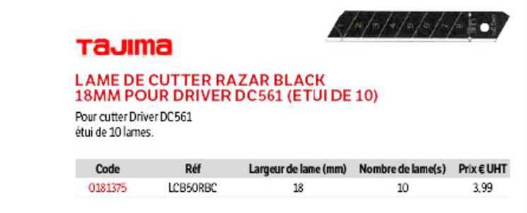 lame de cutter razar black 18mm pour driver dc561 (étui de 10) tajima