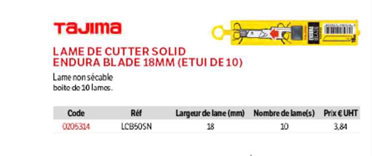 lame de cutter solid endura blade 18mm (étui de 10) tajima