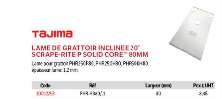 lame de grattoir inclinée 20° scrape-rite p solid core 80mm tajima