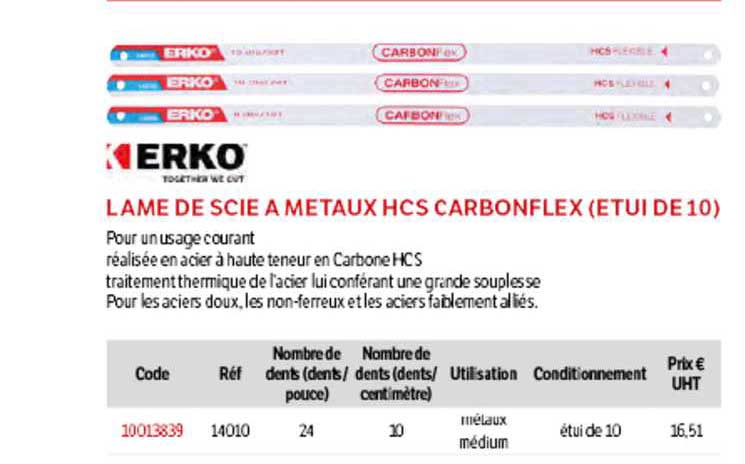 Lame De Scie à Métaux Hcs Carbonflex (étui De 10) Erko